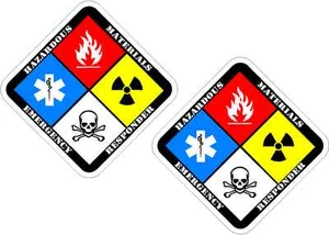 2 - 3"" x 3"" HAZMAT letrero calcomanía advertencia biológico peligro JUEGO peligro bombero peligro - Imagen 1 de 1