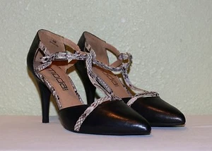 WOMENS BLACK LEATHER MODA SPANA PYTHON EMBOSSED CUTOUT PUMPS US 11 EU 41 41.5 42 - Picture 1 of 12