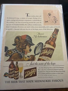 Vintage 1943 Schlitz Beer Detective Bear ad - Picture 1 of 1