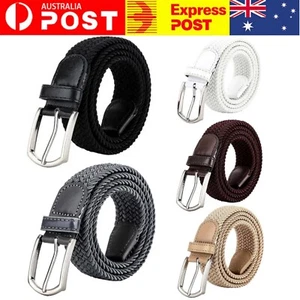 Men's Stretch Braided Woven Waist Straps Elastic Waistband Canvas Buckle Belt AU - Picture 1 of 16