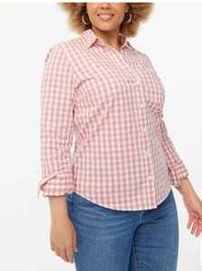 J.Crew Womens $70 Petite Gingham Poplin Shirt Signature Fit Pink PXS BB169 - Picture 1 of 7