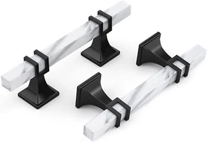 Haliwu 10 Pack 3 inch White Marble Grain Kitchen Cabinet Pulls Black Dresser Dra - Picture 1 of 7