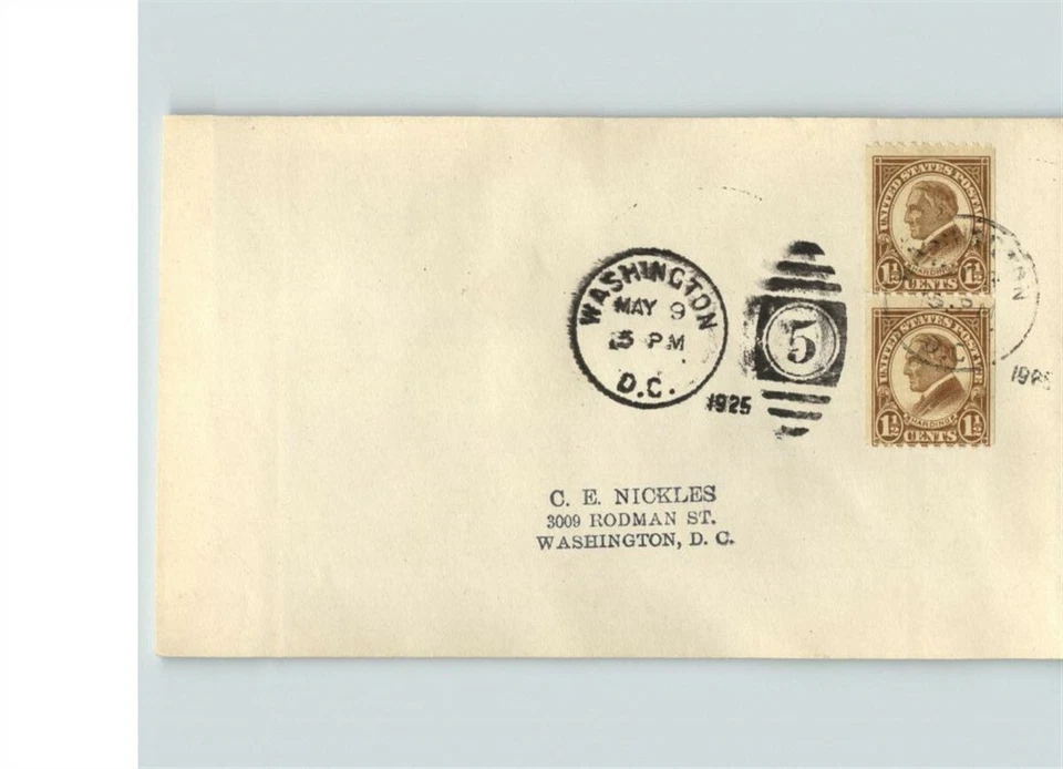 SCARCE! President HARDING, pair Coil stamps on 1925 # 605, Nickles, First Day of - Image 1 of 1