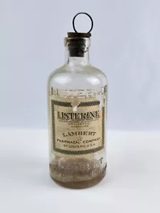 Vintage Clear Glass Listerine Lambert Bottle with paper label & cork top - Picture 1 of 8