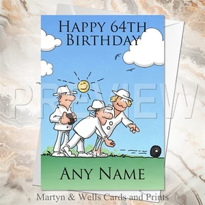 Bowls birthday card. 5x7 inches. Sport. Green Bowls. Personalised plus envelope. - Picture 1 of 6