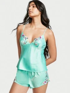VICTORIA'S SECRET Floral Embroidery Cami Set Seafoam Blue Mint XS,S,M,XL,2XL NWT - Picture 1 of 4