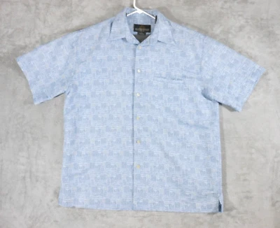 Weather Proof Shirt Men's Large Button Up Short Sleeve Polyester Blue Geometeric - Image 1 of 4