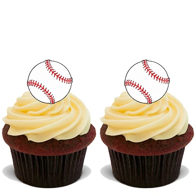 30x BASEBALL BALLS Premium Edible Stand Up Rice Wafer Cup Cake Toppers D1 BALL - Image 1 of 4
