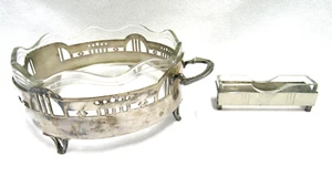 VINTAGE 2 versilberte Schalen, beide mit Glaseinsatz, 50er Jahre, HENKEL fehlt  - Bild 1 von 6