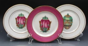 Three Porcelain Email de Limoges 7 5/8" Salad Plates Decorative Egg Center - Picture 1 of 8