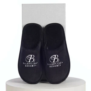 BALENCIAGA 550$ Resort Slippers - Logo Embroidery, Velours, Soft Mules - Picture 1 of 12
