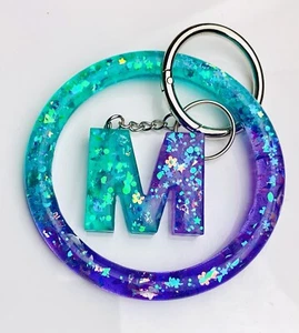 Glitter Purple/Blue/Teal Resin Keychain Bracelet Set - Picture 1 of 4