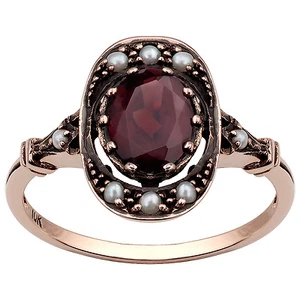 10k Rose Gold Vintage Style Genuine Garnet and Pearl Ring - Picture 1 of 5