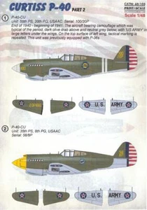 Calcomanías a escala impresas 1/48 CURTISS P-40 WARHAWK Fighter parte 2 - Imagen 1 de 4