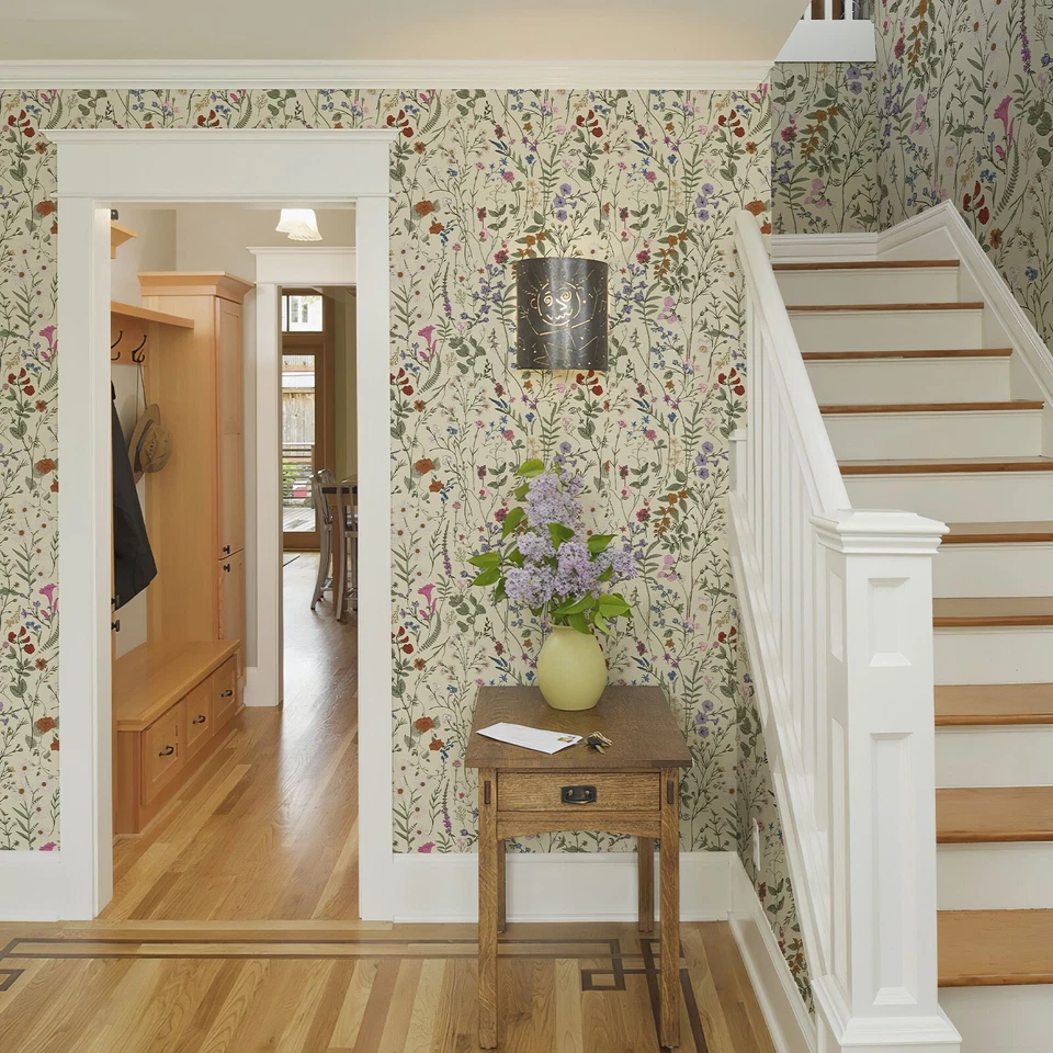 2Rolls 17.3"X118" Yellow Vintage Floral PVC Peel and Stick Wallpaper Sticky Back - Image 1 of 4