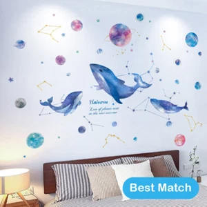 Calcomanía de pared grande hágalo usted mismo universo ballena azul galaxia PVC vinilo vivero - Imagen 1 de 32