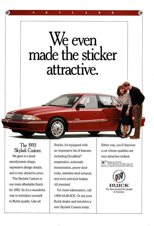 1993 BUICK Skylark red 4-door sedan Vintage Print Ad - Image 1 of 1