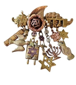 Jüdische Vintage Charm Hänger Brosche, Stern, Taube, Schnörkel Pin J113 - Bild 1 von 9