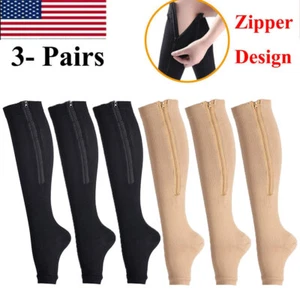 3 Pairs Toeless Compression Socks for Men Women Wide Calf Knee High 20-30mmHg - Picture 1 of 12