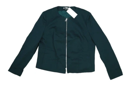 Hugo Boss Womens Emerald Green Jaxine Textured Zip Up Jacket Collarless $495 14 - Image 1 of 4