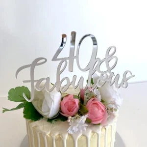 Acrylic Silver Mirror '40 & Fabulous' Cake Topper - Picture 1 of 2
