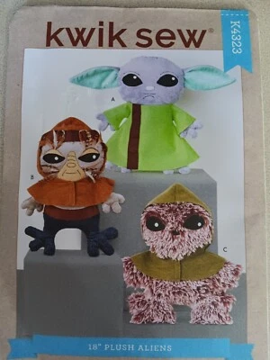Kwik Sew Pattern K4323 18" Plush Stuffed Star Wars Aliens Grogru Yoda Chewbacca - Image 1 of 2