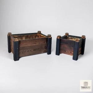 Set Of 2 Wooden Planters Square Trough – Rustic Charred Wood, Handmade UK - Picture 1 of 12