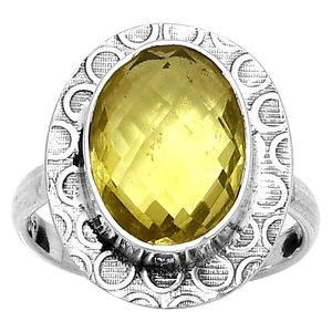 Faceted Natural Lemon Quartz 925 Sterling Silver Ring s.8 Jewelry R-1090 - Picture 1 of 5