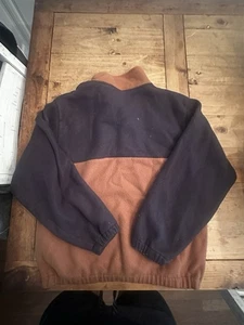 Vintage M.E. Sport Pullover Men Large Brown Purple Check 1/4 Zip Fleece Hiking - Picture 1 of 4
