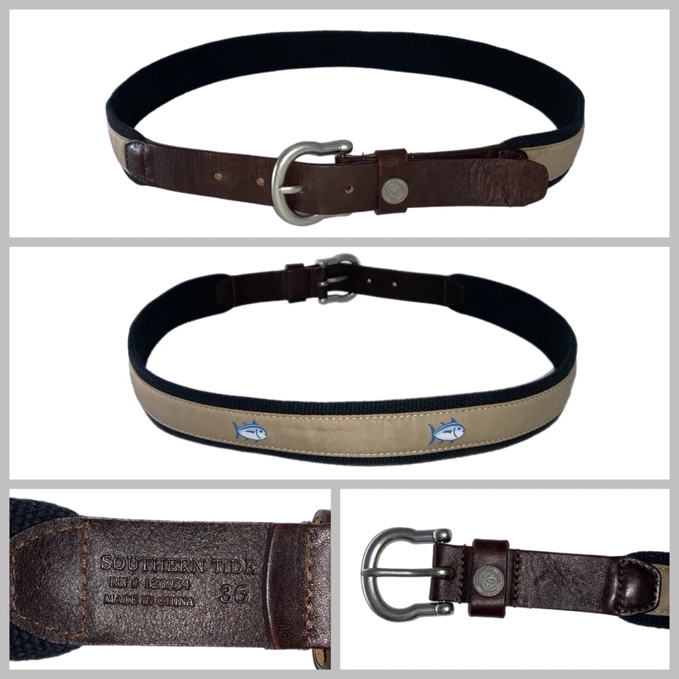 Cinturón de cinta Southern Tide Skipjack para hombre talla 36 Cuero Lona Beige YGI V5-124 Foto 1 de 4