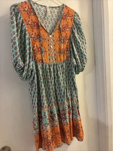 Boho Floral Turquoise Babydoll Dress Blue & Orange by Numa Fashion Women’s XL - Picture 1 of 10