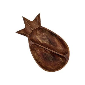 Vintage Teak Wood Pineapple Divided Table Bowl Serving Tray Boho MCM Retro - Picture 1 of 7
