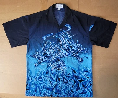 Blue Dragons All Over Print Mens Small  Button Up Shirt Short Sleeve AOP  - Image 1 of 4
