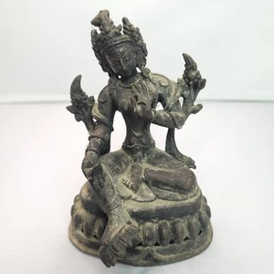 Antique Tara Bronze Figure Buddhism Buddha Tibet 11 Cm Tall - Picture 1 of 12