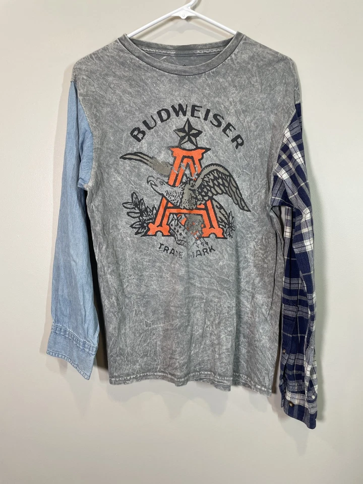 Camiseta Budweiser Gráfica Reciclada M Envejecida Grunge Y2K Camisa Reelaborada De Colección Foto 1 de 4