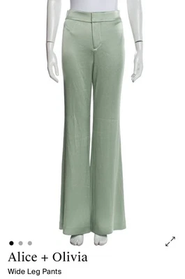 ALICE OLIVIA sz 6 satin pants Green Tea (sage) Deanna wide Leg Satin Pants - Image 1 of 4