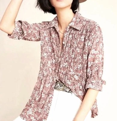 TOP FLORAL PILCRO ANTHROPOLOGIE SASHA SMOCKED BOTÃO PARA CIMA TAMANHO GRANDE P {ADEQUADO PARA G/XL} - Imagem 1 de 4