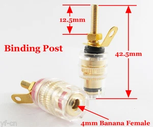 100pcs Copper Gold Audio Speaker 4mm Banana Jack Long Thread Small Binding Post - Picture 1 of 8
