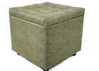 45cm Ottoman Footstool Cube Pouffe Wood Frame Storage Box w/ Lid - Green Velvet