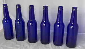 6 COBALT BLUE BEER BOTTLES BREWING Vases Flowers Crafts Wedding Herbs Wind Chime - Picture 1 of 8