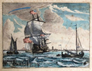 Ludolf Bakhuizen (1630-1708) — marine — eau-forte colorée — 177 x 235 mm — 1701 - Foto 1 di 5