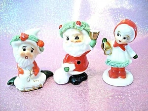 🎁i💗*RARO Conjunto de figuras vintage de Navidad miniatura NAPCO Santa Elfo Patín sobre hielo niña - Imagen 1 de 5