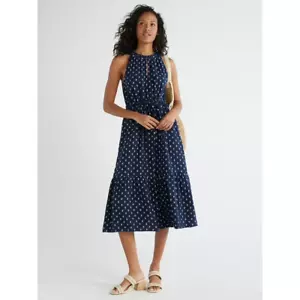 Time and Tru Dark Navy Midi Double Cloth Sleeveless Dress Women's XL 16-18 NWT - Picture 1 of 16
