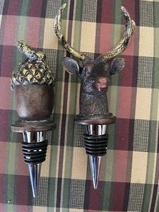 Par de tapones para botellas de madera y metal. Buck/ciervo/reno y bellota - Imagen 1 de 6