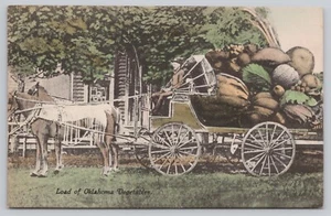 Exaggeration Postcard - Man With Wagon Load of Large Fruits and Vegetables - Picture 1 of 2