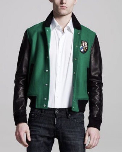 DSQUARED2 Giacca DSquared 2 lana Varsity pelle di vitello maniche EU 50 autentica