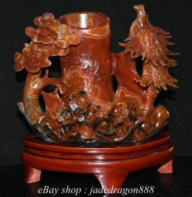 Jarrón lápiz maceta cepillo bambú pino talla ágata roja blanca con marca de China de 9,2" Foto 1 de 4