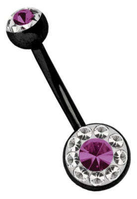 Piercing Ombelico Gioiello Banana Spina Nero + 2 Multistrass Epossidi Sfere - Immagine 1 di 2