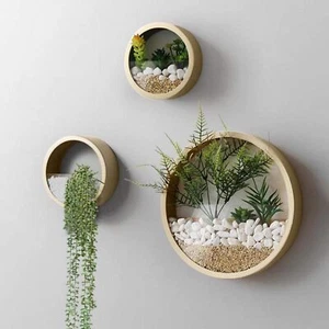 3 Pack Set Wall Planters Modern Round Glass Succulent Circle Iron Hang Vase Herb - Picture 1 of 6