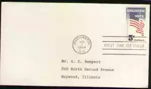 US. 1249. 5c. Register & Vote. FDC. 1964 -1 - Picture 1 of 1